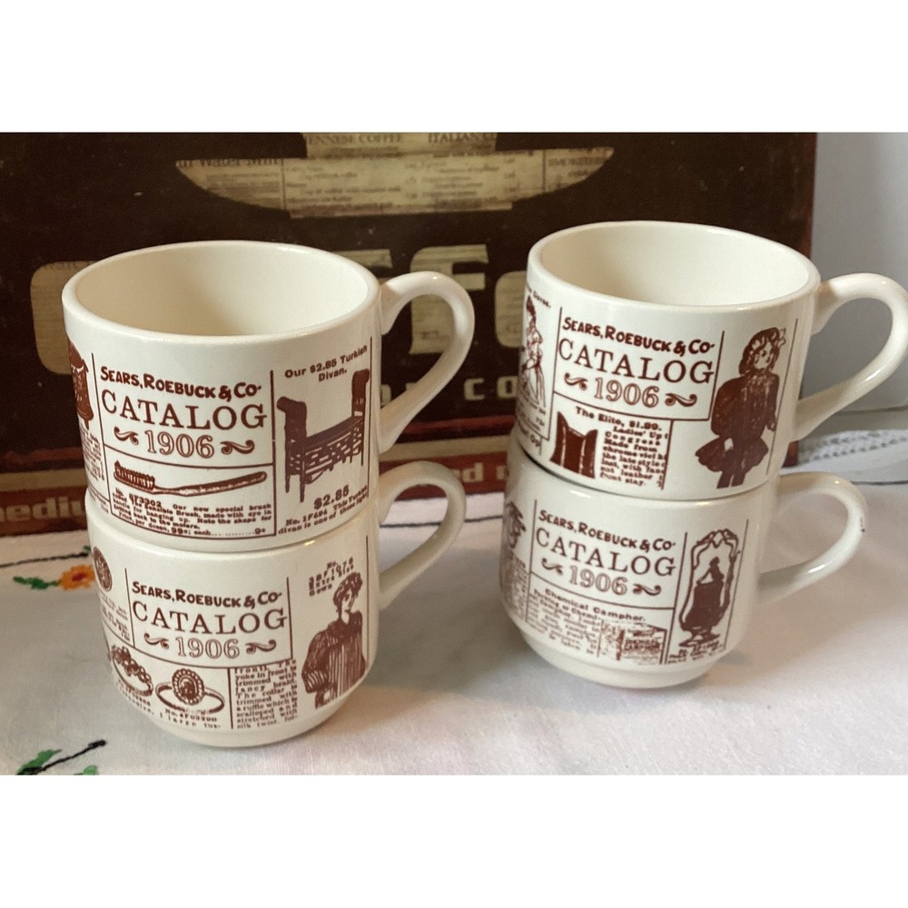 Vintage Sears Roebuck 1906 Catalog‎ Stackable Coffee Cups (set of 4)